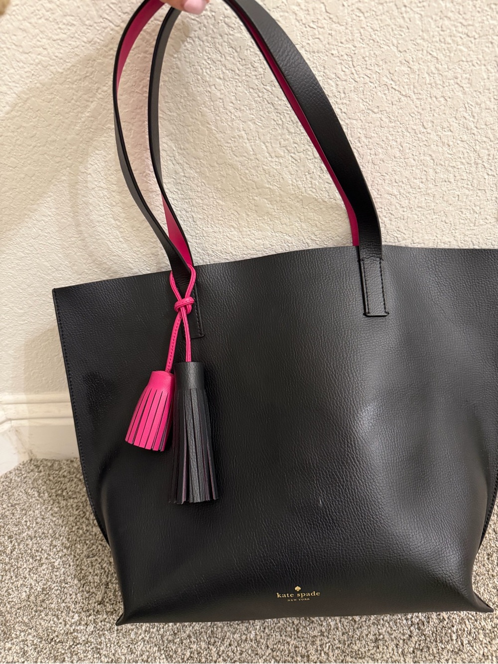 kate spade Black Tote with Pink Trim & Tassels
